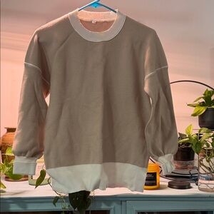 Elegant Tan and White Women's Crew Neck Sweater